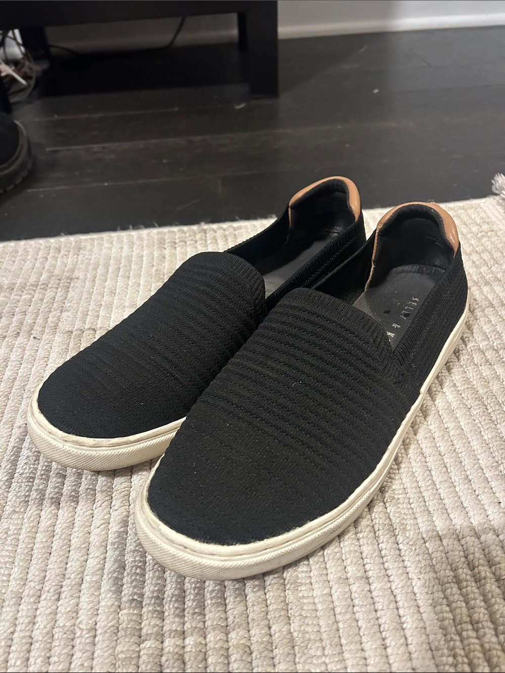 Kelly & Katie Black Slip-On Flats with Tan Heel Tab